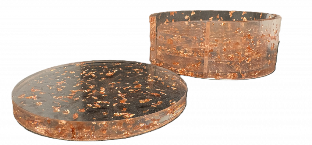Copper Flake Epoxy Resin Coasters & Holder